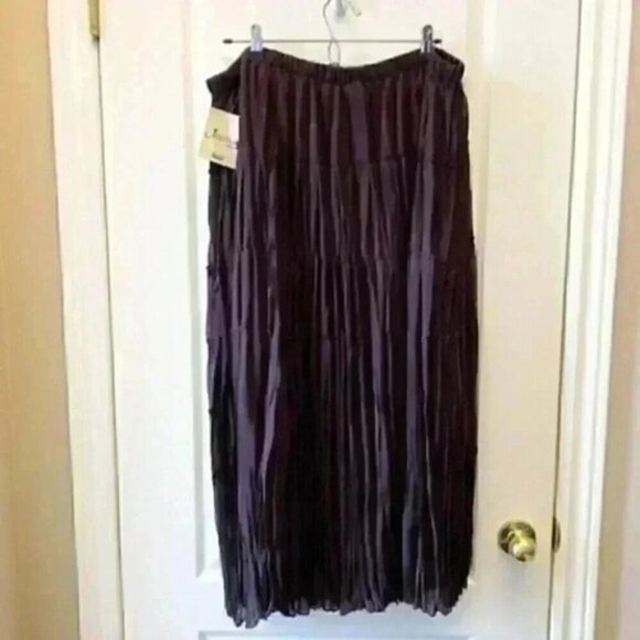 Vintage Maxi  Skirt Blouse 2PC Set Plisse Pleated Purple Metallic 22/24W NEW - Picture 6 of 16
